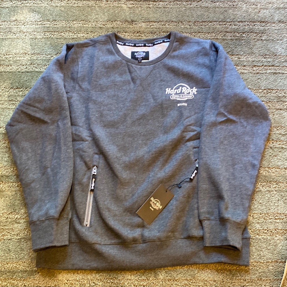 Hard Rock Logo Mens long sleeve pullover fleece sweatshirt Sz large